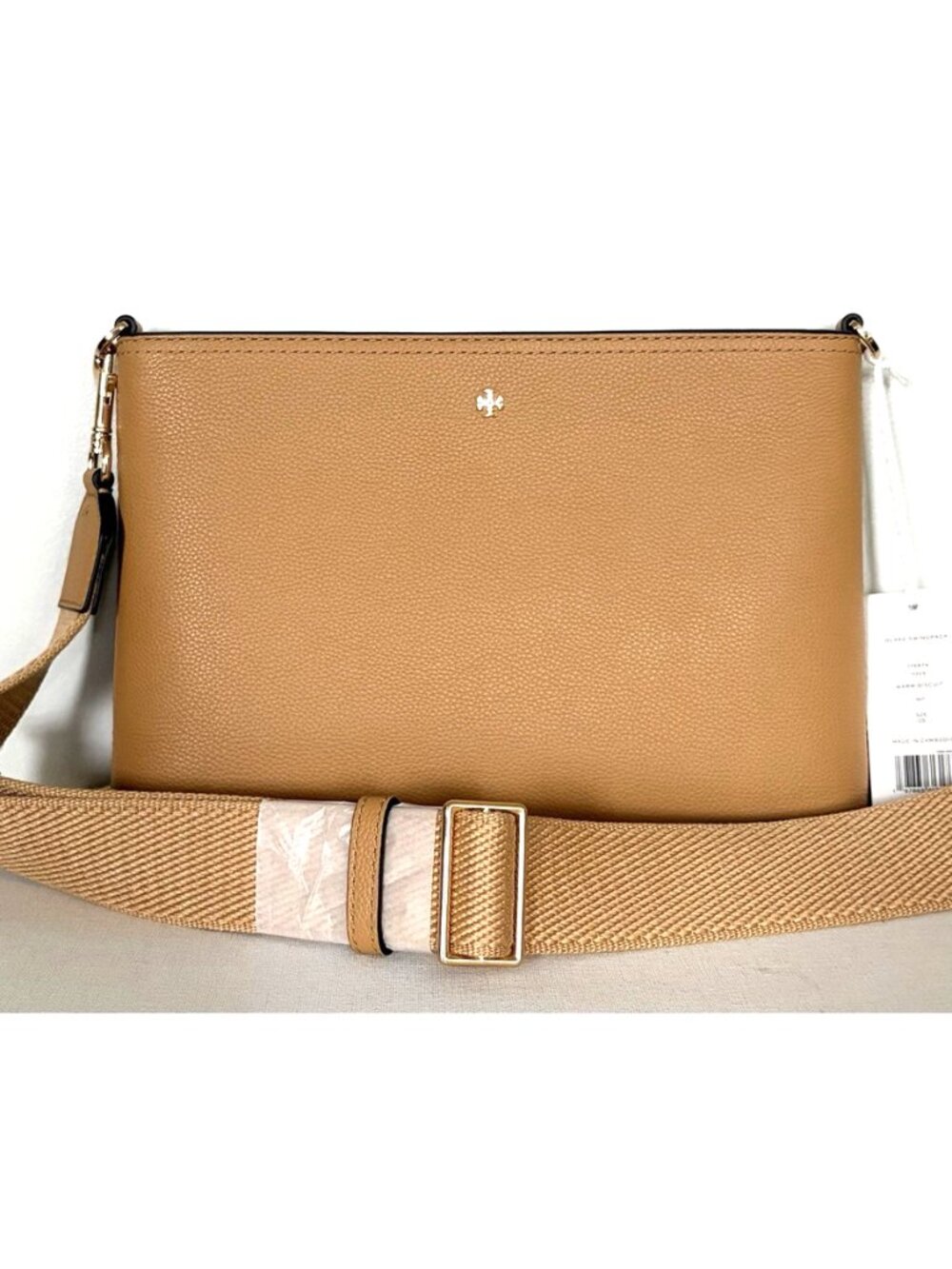 New Tory Burch Blake Swingpack Crossbody Pebble Leather Warm Biscuit